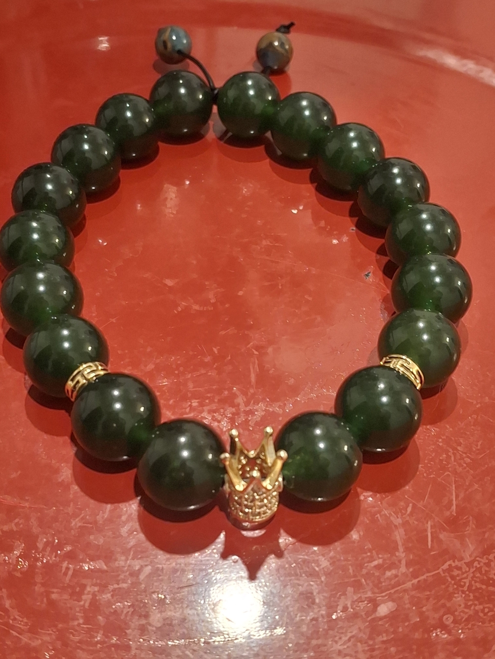 Handmade Gold Crown Green Bead Bracelet - Men's Jewelry